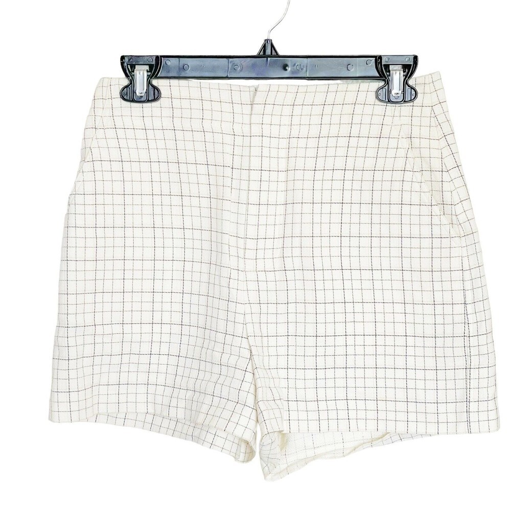 Joie Womens Shorts Sz 4 High Waist Dressy Plaid Ivory Career Work Wear Corporate - Picture 3 of 12